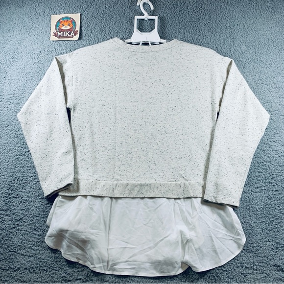 Loft Blouse Top Women's Long Sleeve Crew Neck Hip Tie Pullover Knit White Size S - Picture 2 of 10